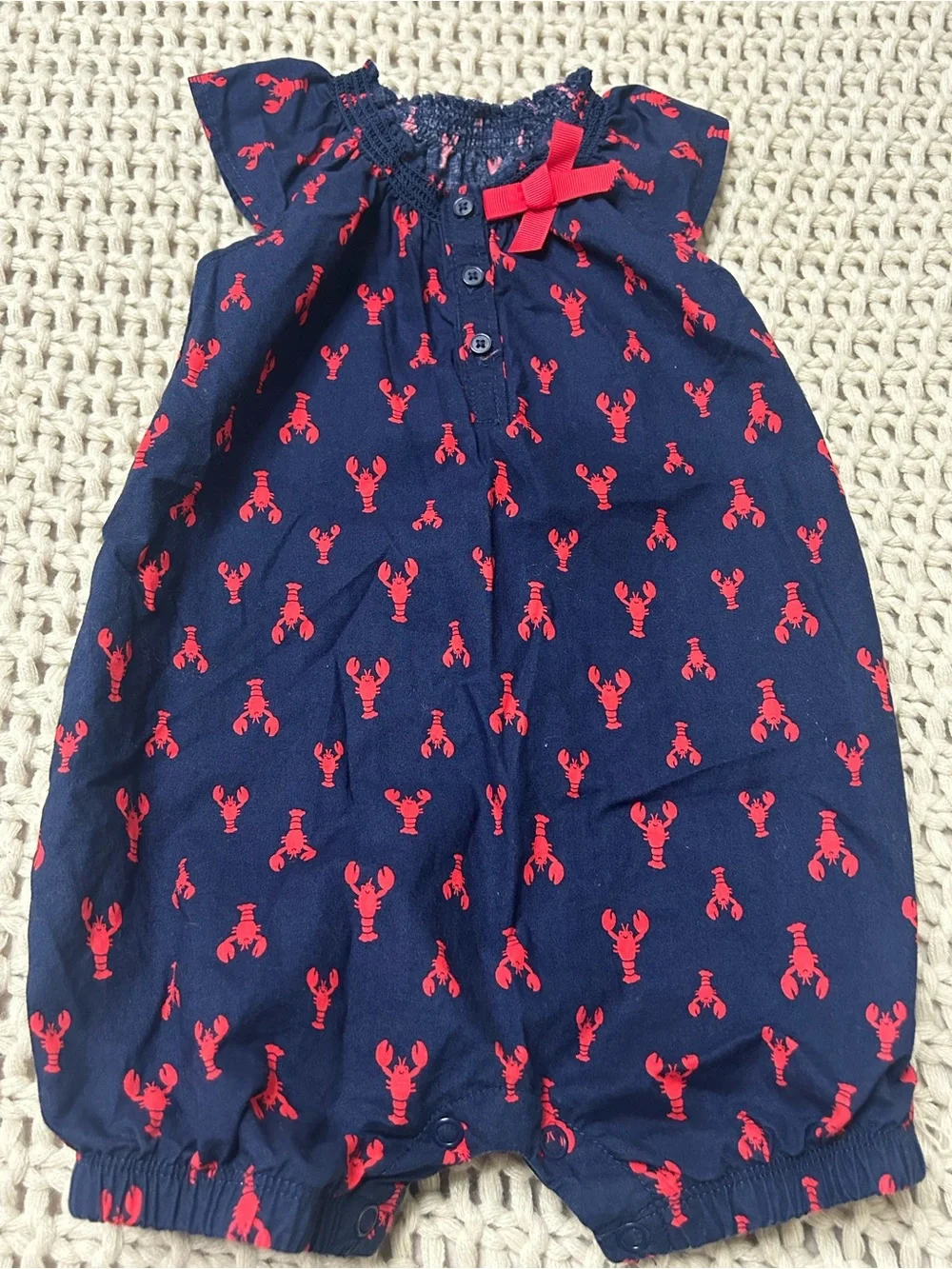 Carter’s Navy Baby Romper with Red Lobster Print Size 12 months
